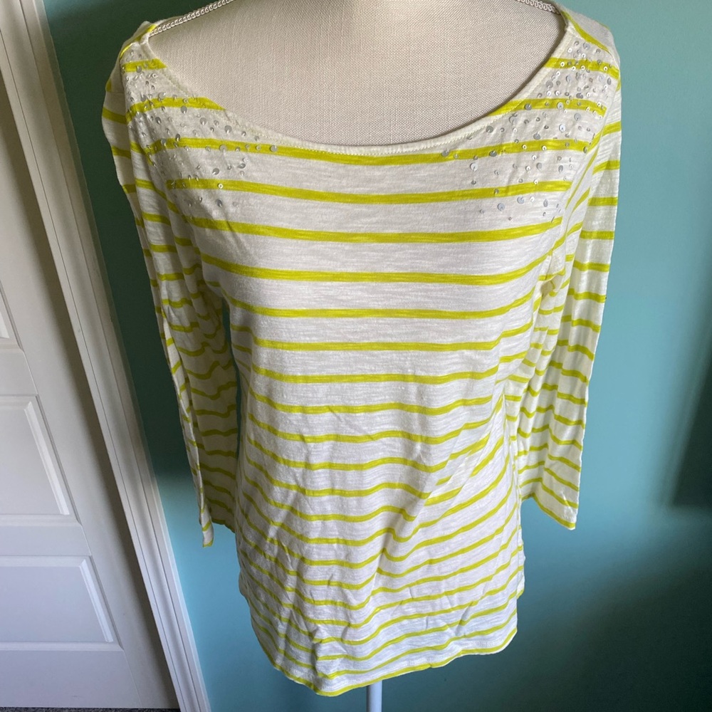 Lime green and white striped shirt